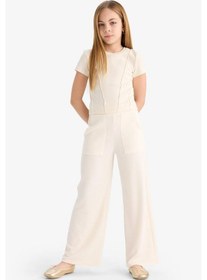 Resim DeFacto Kız Çocuk Wide Leg Geniş Bol Paça Beli Lastikli Eşofman Altı C1180A825SMER98 Ekru 