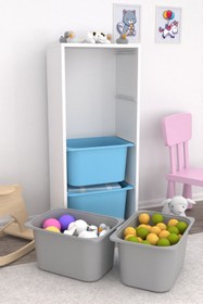 Resim Cara 4 Derin Sepetli Çok Amaçlı Oyuncak Dolabı Mavi Gri 