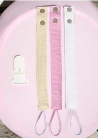 Resim Joyous Mom Kids 3'lü Pamuk Müslin Bebek Emzik Askısı 1 Adet Plastik Klips Bej - Pembe 