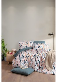 Resim Lastikli Çarşaflı Tek Kişilik Nevresim Takımı Shap Petrol Yeşili - Somon 