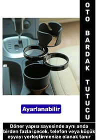 Resim Oto Bardaklık Kullanım Kablo Geçişli Küçük Eşya Bardak Ayarlanabilir Araç İçi Çoklu Bardak Tutacağı 
