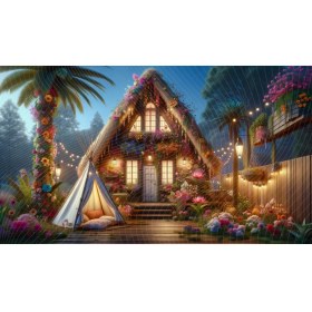 Resim Venspor Çiçeklerle Süslenmiş Ev ve Bahçe Temalı Büyüleyici Dekoratif Arkaplan 200 x 150 cm Fon Duvar Örtüsü 