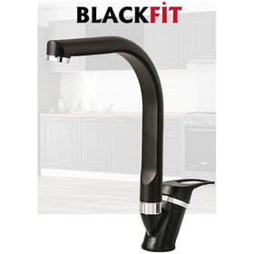 Resim Siyah Mix Mutfak Bataryası Filtreli Mutfak Musluğu Eviye Bataryası Çift Su Girişli Siyah 