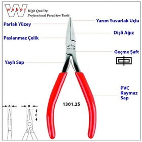 Resim Weber 1301.2s Yarım Yuv. Uçlu Elekt. K. Burun-yaylı-dişli 120 MM 