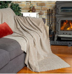 Resim Jakarlı Şönil Koltuk Örtüsü Kanepe Örtüsü Koltuk Şalı 175x215 Kaymaz Bej Bej 