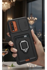 Resim AQUA AKSESUAR Xiaomi Poco M3 Kılıf Ipli Ve Lens Korumalı Renkli Yüzüklü Askılı Telefon Kılıfı - Siyah 