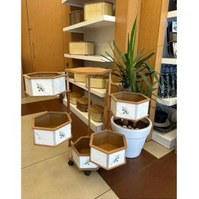 Resim Ahşap Altıgen Sebzelik 5 Katlı Yana Açılır Patates Soğan Tekerlekli Sebzelik Zeytin 