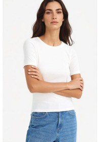 Resim Defacto Slim Fit Dar Kesim Bisiklet Yaka Basic Düz Fitilli Kaşkorse Kısa Kollu Tişört C0097ax25auer105 Ekru 