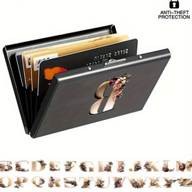 Resim 26 harf seçeneğiyle RFID Kredi Kartı Tutucu Paslanmaz Çelik Kredi Kartı Cüzdanı İş Kartı Tutucu Kadınlar ve Erkekler için 
