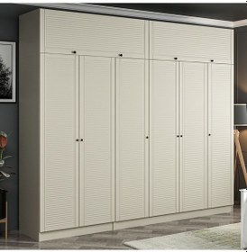 Resim Kale 6 Mebran Panjur Kapaklı 2 Çekmeceli Dolap Ve Yüklük Kumtaşı 235cm Bej 