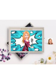 Resim Bk Gift Kişiye Özel Şarkı Söyleyen Kız Karikatürlü 1000 Parça Profesyonel Puzzle-2 
