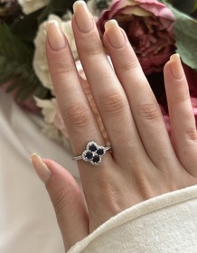 Resim Zirkon Lacivert Yonca Yüzük 