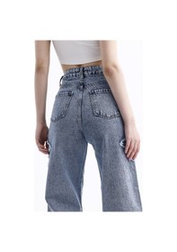 Resim 2424 Kadın Yıldız Detaylı Baggy Jeans Kot Denim Pantolon Kar Yıkama 