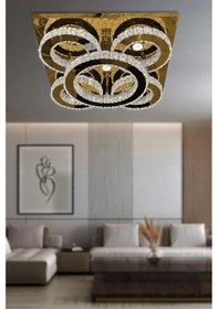 Resim İncezar Taşlı Plafonyer Led Avize - Kumandalı / Gold Gold 