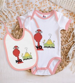 Resim Bk Kids No Problem Tasarımlı Pembe Bebek Body Zıbın Ve Mama Önlüğ Çok Renkli 