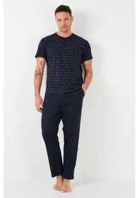 Resim Buratti Pamuklu Beli Lastikli Regular Fit Kısa Kollu Erkek Pijama Takımı 6572009 Lacivert 