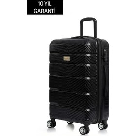 Resim Orta Boy %100 Polikarbon Valiz Karbon Siyah 1807 Siyah 