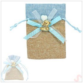 Resim Bebek Temalı Jüt Kese 10cm X 13cm - Mavi X 12 Adet Çok Renkli 