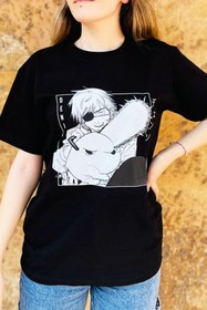 Resim POPULUS Anime Chainsaw Man Denji Unisex Siyah Tişört 