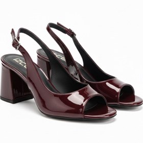 Resim İZCE MODA Kadın topuklu bilekten bağlayan bordo rugan 