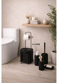 Resim Decorev Büyük Banyo Standlı 6'lı WC Seti 5 Litre Çöp Kovası Siyah 