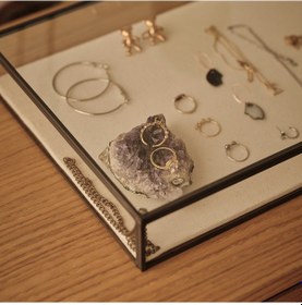 Resim Cam Takı Ve Aksesuar Kutusu Keten Tabanlı Siyah 35x25x5cm 