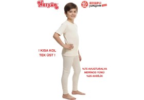 Resim Hasyün Unisex Çocuk %75 Yün Sıcak Tutan Tene Batmaz Kısa Kollu Yün Tek İçlik 