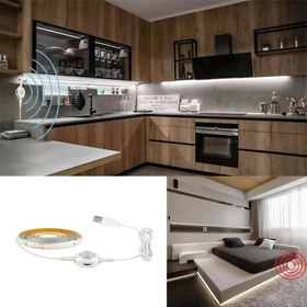 Resim Merdivenlerde, dolaplar, mutfaklar, yatak odaları ve koridorlarda düşük voltajlı insan algılama ışık şeritleri için uygun USB güçlü otomatik anahtarlı 1 adet 91.44-487.68 cm Akıllı Hareket Sensörlü Soğuk Beyaz LED Şerit Işığı 