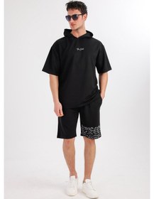 Resim Oceano Kapüşonlu Sweatshirt & Şort Takım - Siyah Siyah 