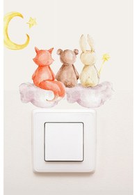 Resim MSticker Sevimli Priz Sticker - Bulutta Oturan Sıkı Dostlar 