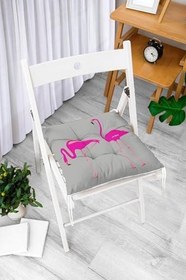 Resim RealHomes Gri Zemin Flamingo Desenli Dijital Pofidik Sandalye Minderi 