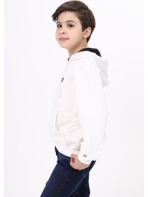 Resim Toontoy Kids Toontoy Erkek Çocuk Relax Fit Kapüşonlu Cepli Hafif Düşük Omuz Baskılı Sweatshirt - 2 İplik Ekru 