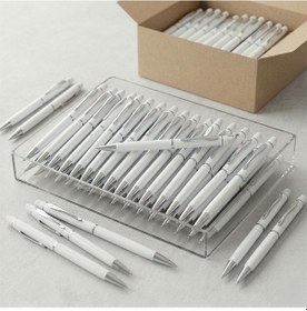 Resim Bk Kurumsal Promosyon 1022 Metal Beyaz Touchpen Kalem Lazer Baskılı Logolu Tükenmez Kalem 10 Adet 