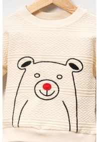 Resim Pamuklu Relaxed Animal Detaylı Yumuşak Doku Erkek Bebek Takım Bej 