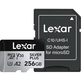 Resim 256 GB Profesyonel Silver Plus Microsdxc Hafıza Kartı W/sd Adaptör, Uhs-I, C10, U3, V30, Full-Hd ve 4K Video, 205/150 Mb/s'ye Kadar Okuma/yazma, Videografçılar, Oyuncular (LMSSIPL256G-BNANU) 
