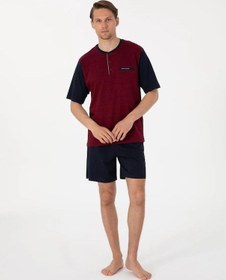 Resim Pierre Cardin Erkek Kısa Kol 3'lü Şortlu Jakarlı Pijama Takım Kutulu Damat Çeyiz Set Bordo 
