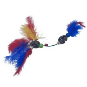 Resim Tüylü Tahta Boncuklu Zilli Kedi Oyuncağı Çok Renkli Kedi Oyuncak 