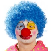 Resim Kuzgun Ticaret Mavi Renk Kıvırcık Afro Bonus Peruk Takma Saç ve Kırmızı Burun Seti 