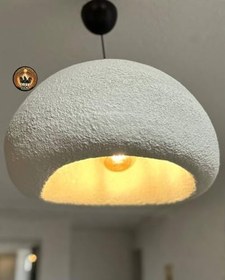 Resim Petra Doğal Taş Efektli Modern Beton BEYAZ Avize Çap: 500MM 