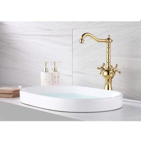 Resim İsaoğlu Yapı Gold Çanak Lavabo Bataryası Altın Çanak Lavabo Musluğu Vintage Model Lavabo Armatürü Gold 