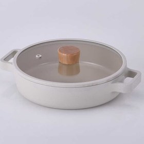 Resim Neoflam Fika Alüminyum Bej Cam Kapaklı Döküm Tencere 26 Cm 