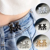 Resim Teddy Bear Metal Kordon Kilitleri Kot Pantolon Bel Ayarı - Ayarlanabilir Pantolon Bel Bağlantı Düğmeleri Beyaz, Siyah, Altın, Gümüş 