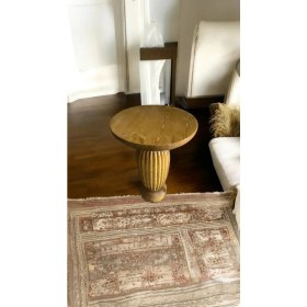 Resim Wooden Ahşap Tekli Mantar Yan Sehpa Modern Tütün Renk Fiskos 