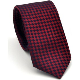 Resim Gaffy Lacivert Piti Kare Desenli Bordo Dokuma Kumaş Mendilli Slim Fit Kravat // Sdk-2503-6 Bordo 
