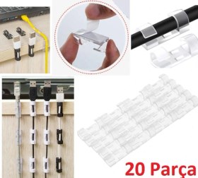 Resim 20&amp Apos Li Yapışkanlı Kablo Sabitleyici Şeffaf Klips 4741 