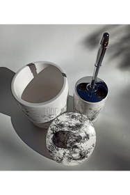 Resim Ture Concept Siyah Beyaz Desenli Banyo Çöp Kovası & Tuvalet Fircasi 