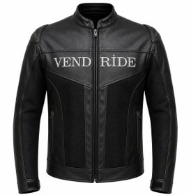 Resim VentRide V2 Siyah Deri Motosiklet Mont 