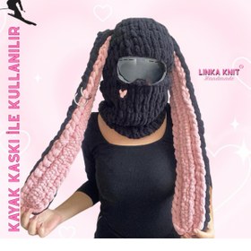 Resim Linka Knit El Yapımı Uzun Kulaklı Tavşan Kayak Kaskı Maskesi, Kayak Maskesi, Kayak Kaskı Koruyucu Kılıf 