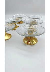 Resim 6'lı Kelebek Ayaklı Gold Cam Lokumluk, Şekerlik, Çerezlik, Kahve Yanı Sunumluk 13cm Gold 