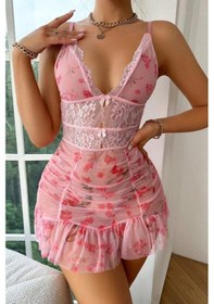 Resim Bella Notte Pembe Derin Dekolteli Gecelik 